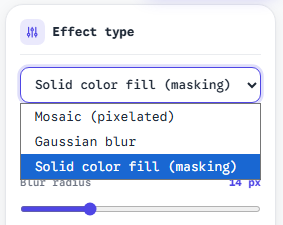 ToolVX redaction effect types 鈥?blur, mosaic, and solid fill